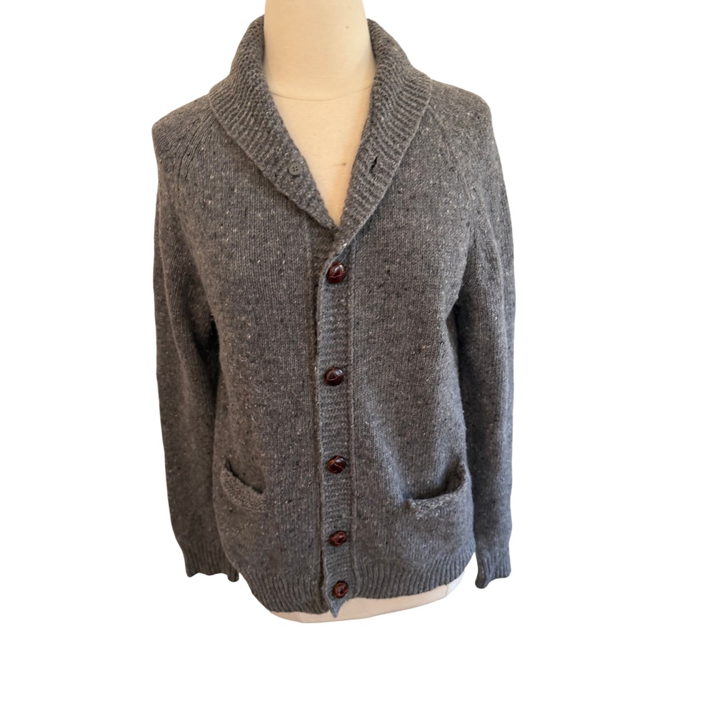 J. Crew Grey Wool Blend Donegal Shawl Collar Cardigan Sweater Small